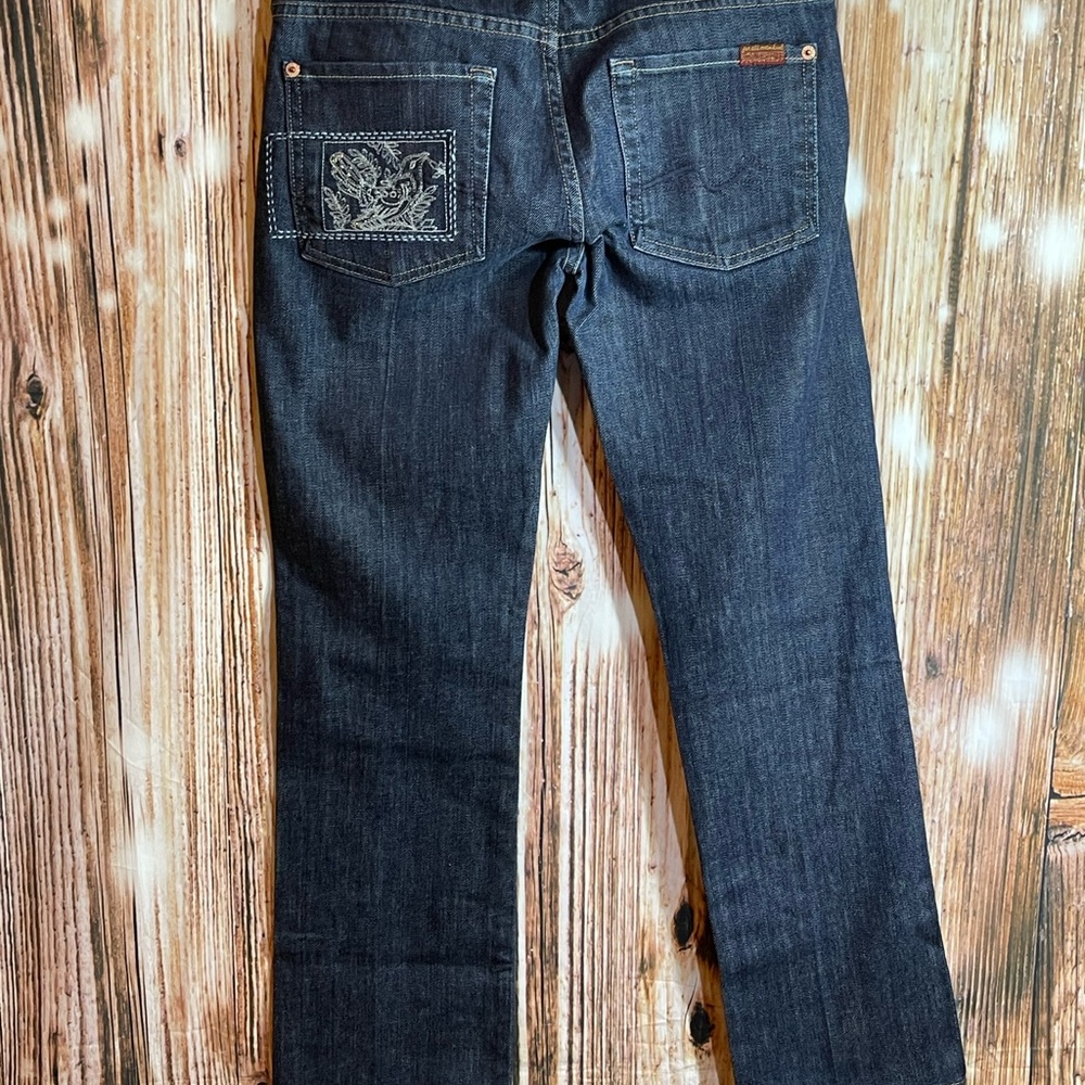 7 FOR ALL MANKIND JEANS BLUE EMBROIDERED on BACK POCKET, U 190B080U080U Size 28 - Picture 3 of 8